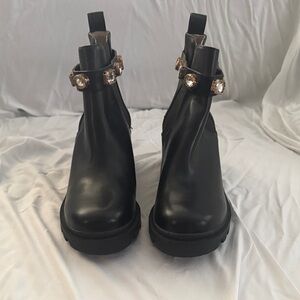 Steve Madden Black Chelsea Ankle Boots with Jeweled Strap